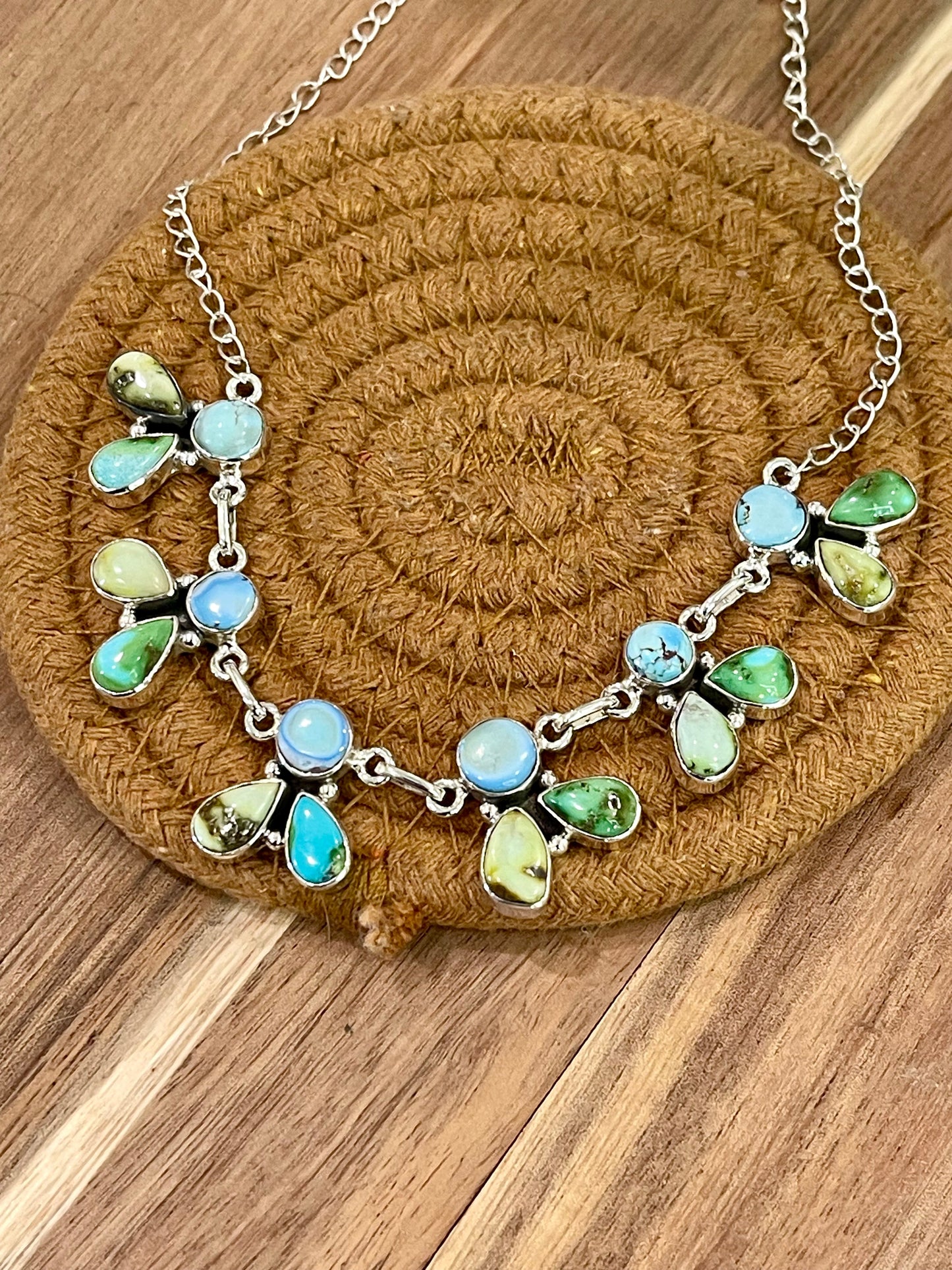 Handmade Sterling Silver , Sonoran Mountain Turquoise, Palomino & Golden Hills Turquoise Necklace