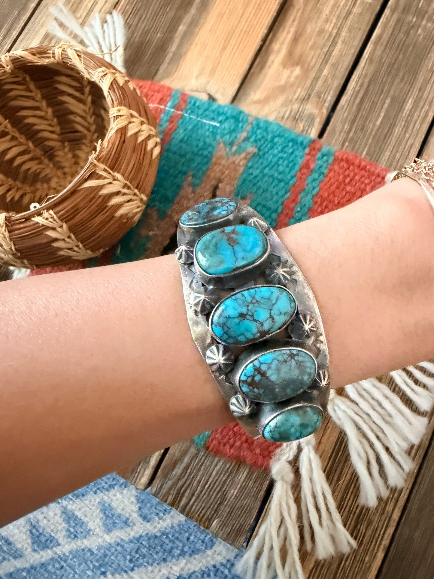 Handcrafted Sterling Silver & Egyptian Turquoise Cuff Bracelet by Rosella Paxson