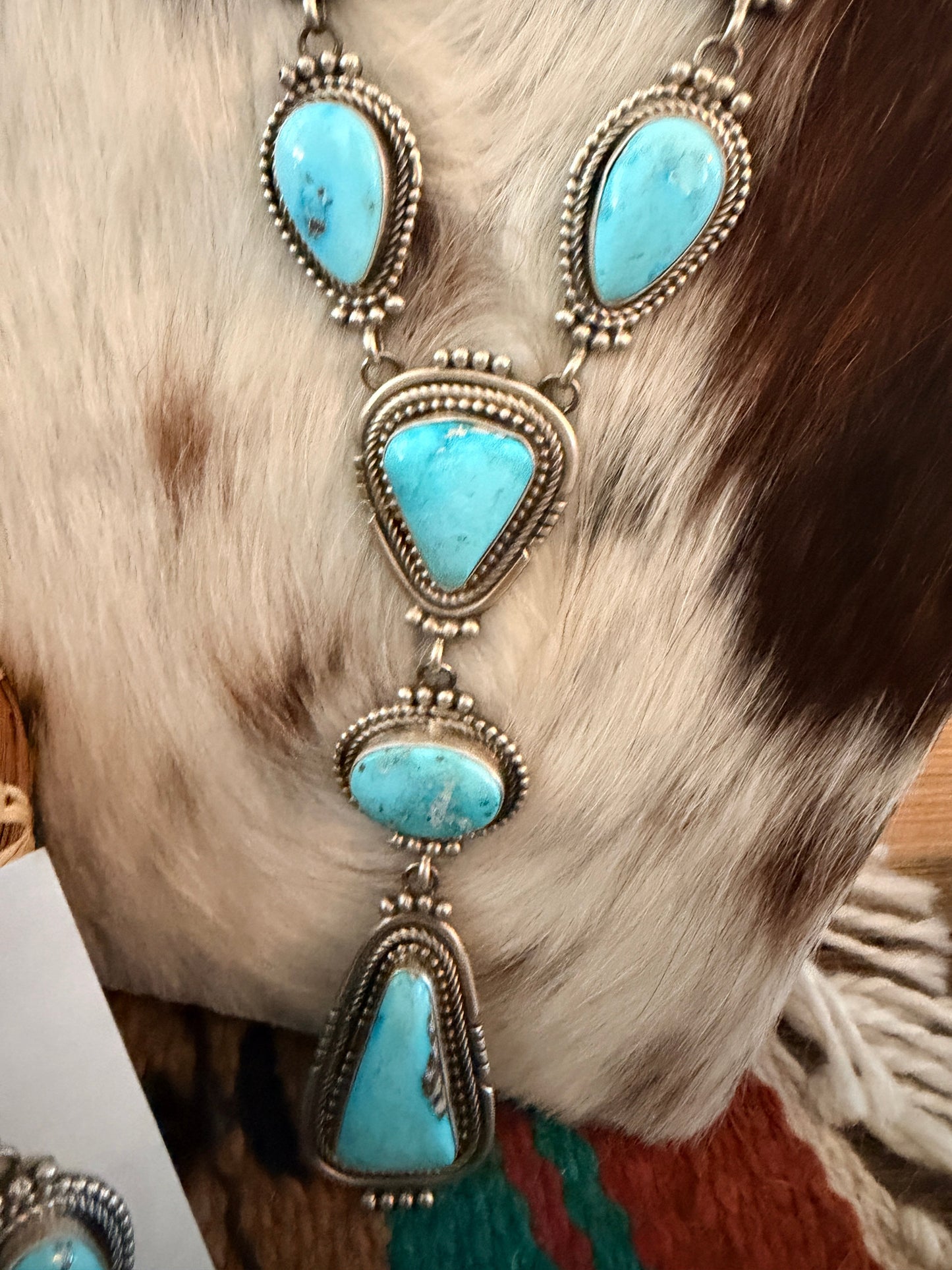 Handcrafted Kingman Turquoise & Sterling Silver Necklace and Earring Set