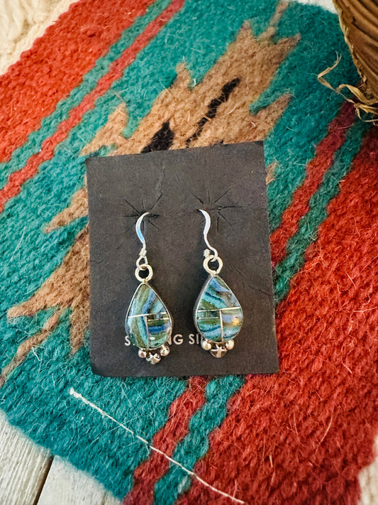Handcrafted Rainbow Calsilica & Sterling Silver Inlay Dangle Earrings