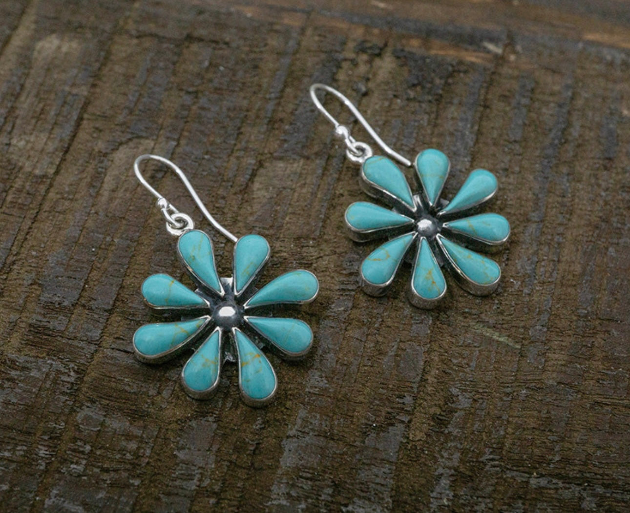 Turquoise Daisy Sterling Silver Earrings