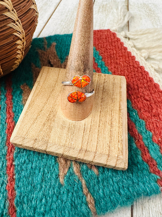 Handcrafted Sterling Silver & Orange Opal Heart Adjustable Ring