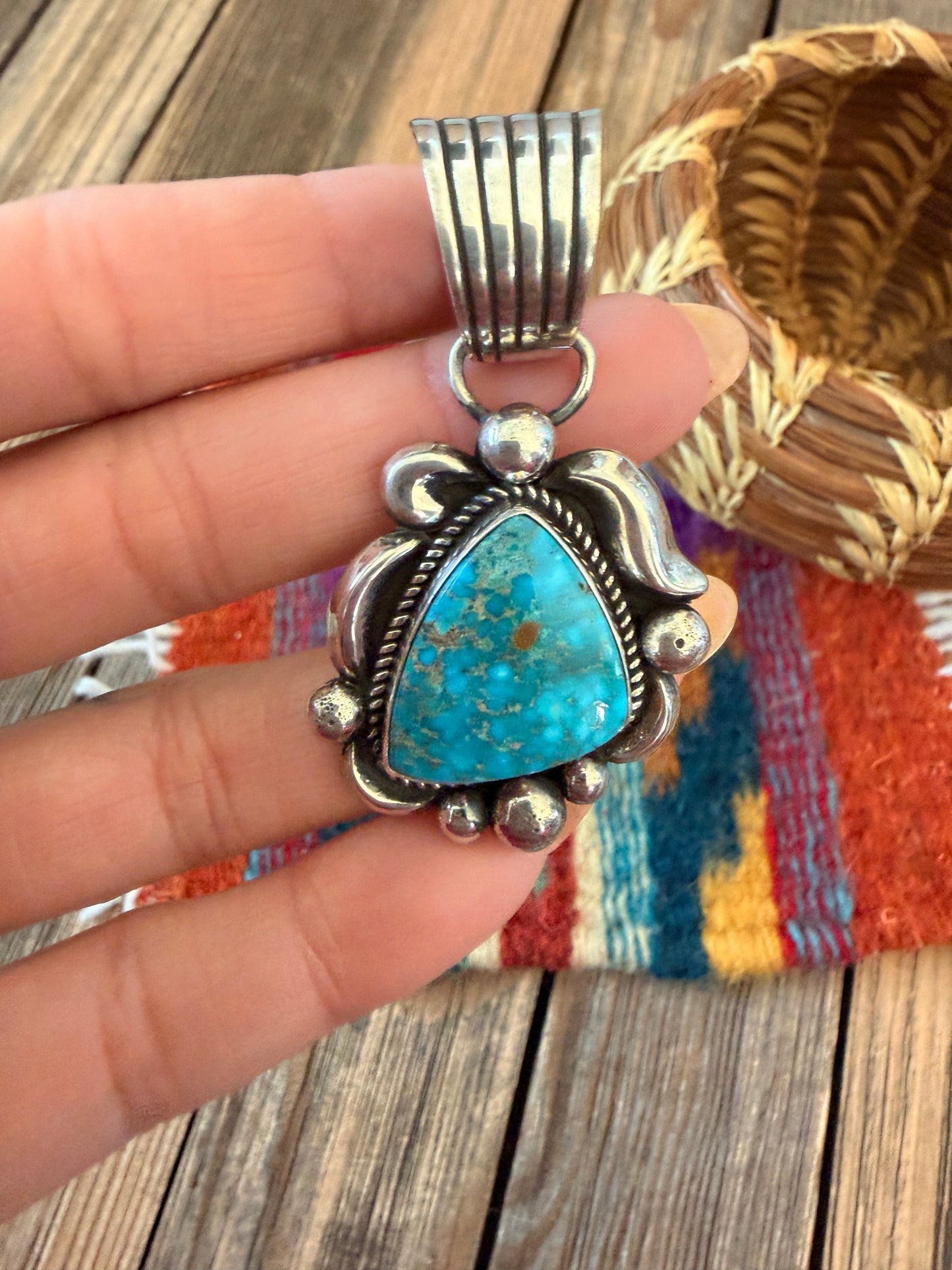 Handcrafted Sterling Silver & Turquoise Pendant by Albert Jake