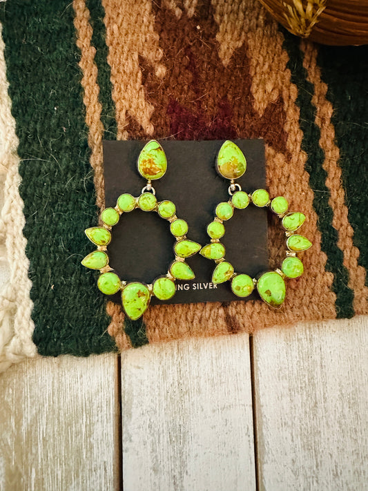 Handcrafted Green Kingman Turquoise And Sterling Silver Dangle Earrings