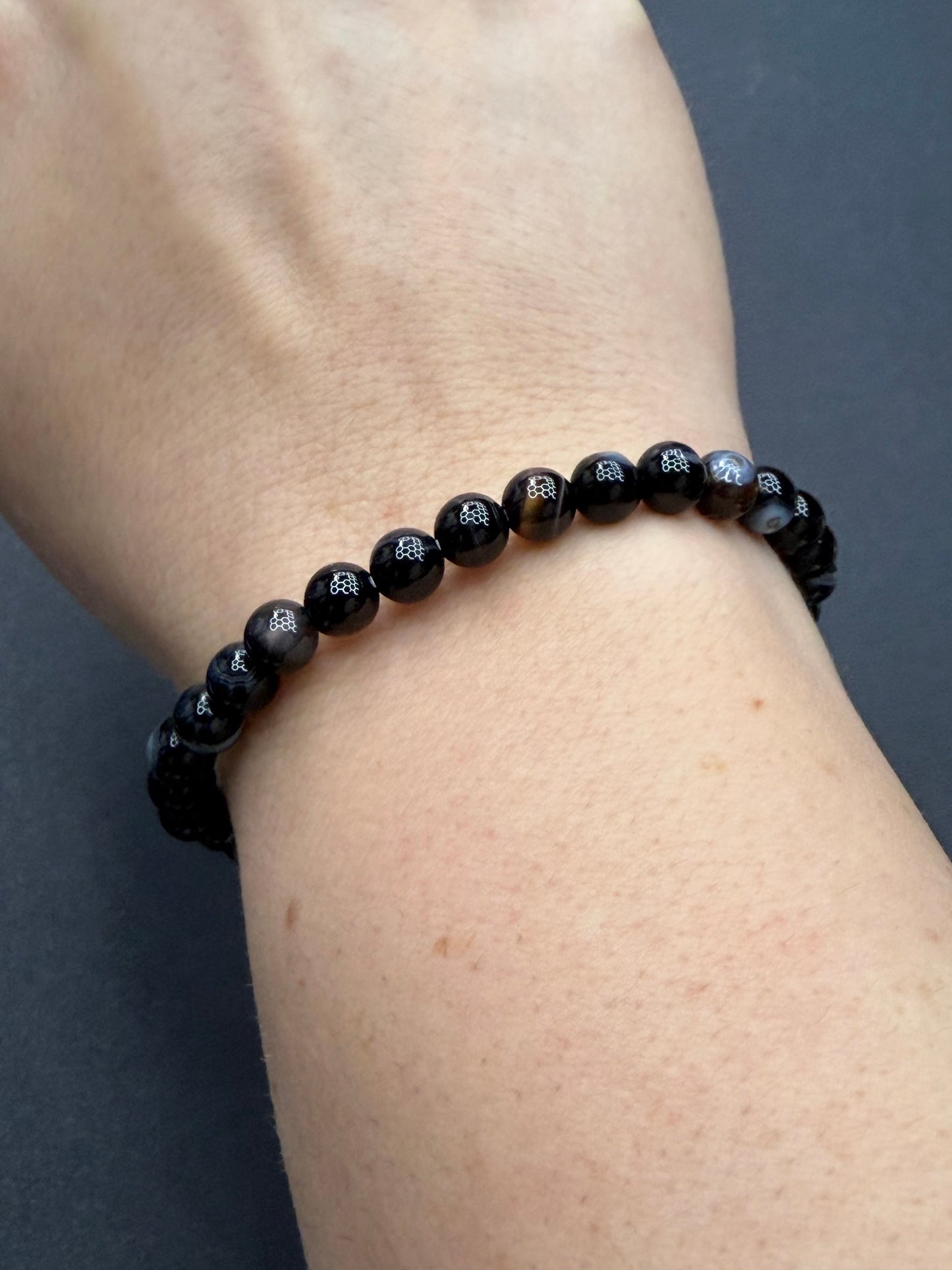Black Banded Agate 4mm Beaded Stretch Bracelet