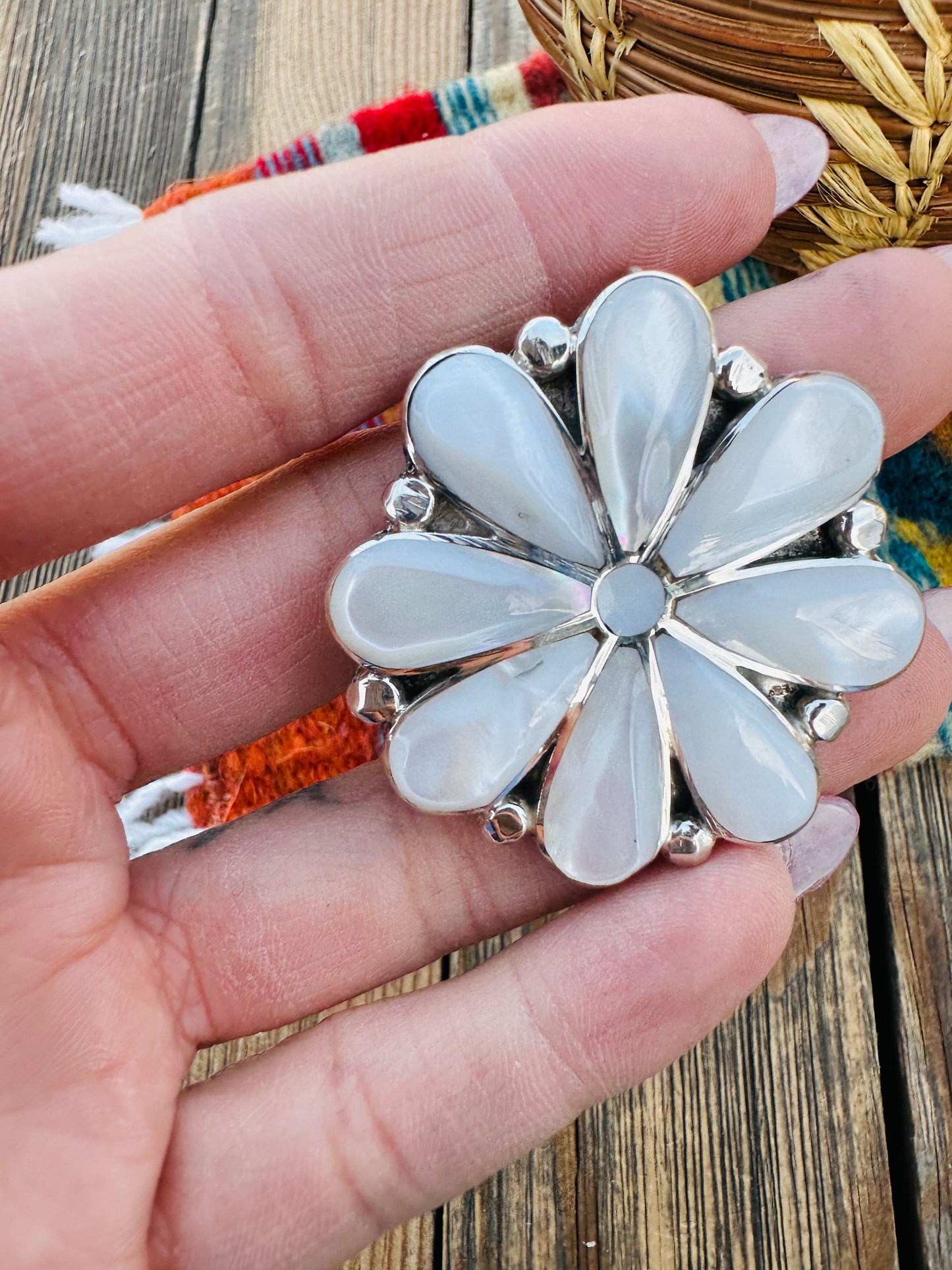 Handcrafted Sterling Silver and Mother of Pearl Brooch/ Pendant
