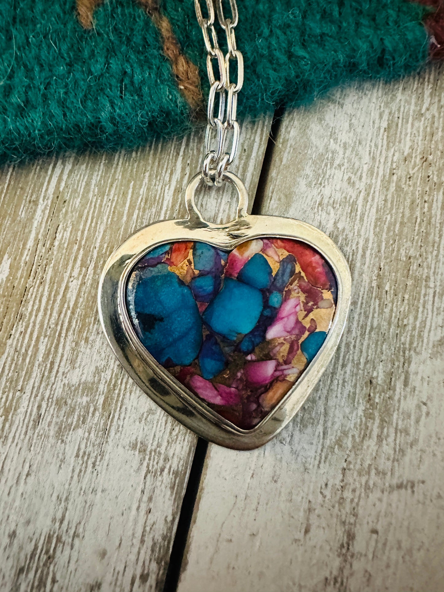 Handcrafted Sterling Silver & Pink Dream Mojave Heart Necklace