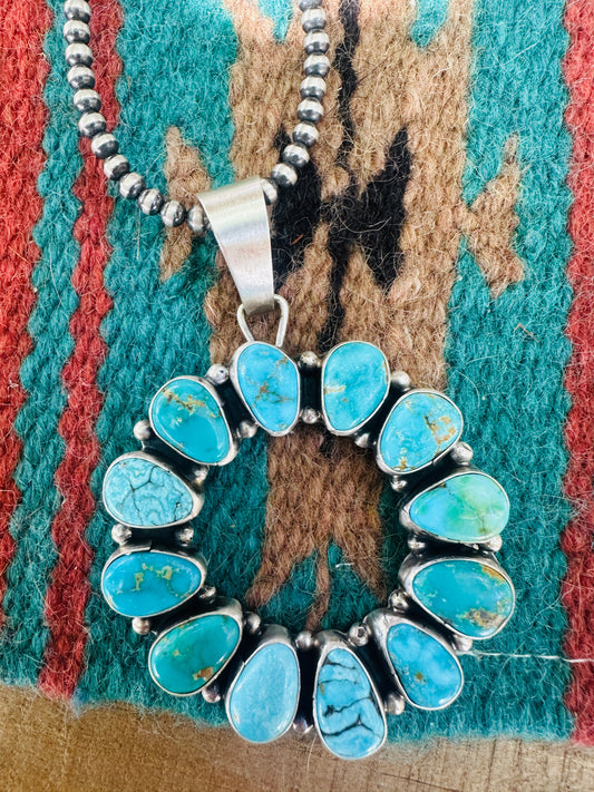 Handcrafted Sterling Silver & Turquoise Cluster  Pendant