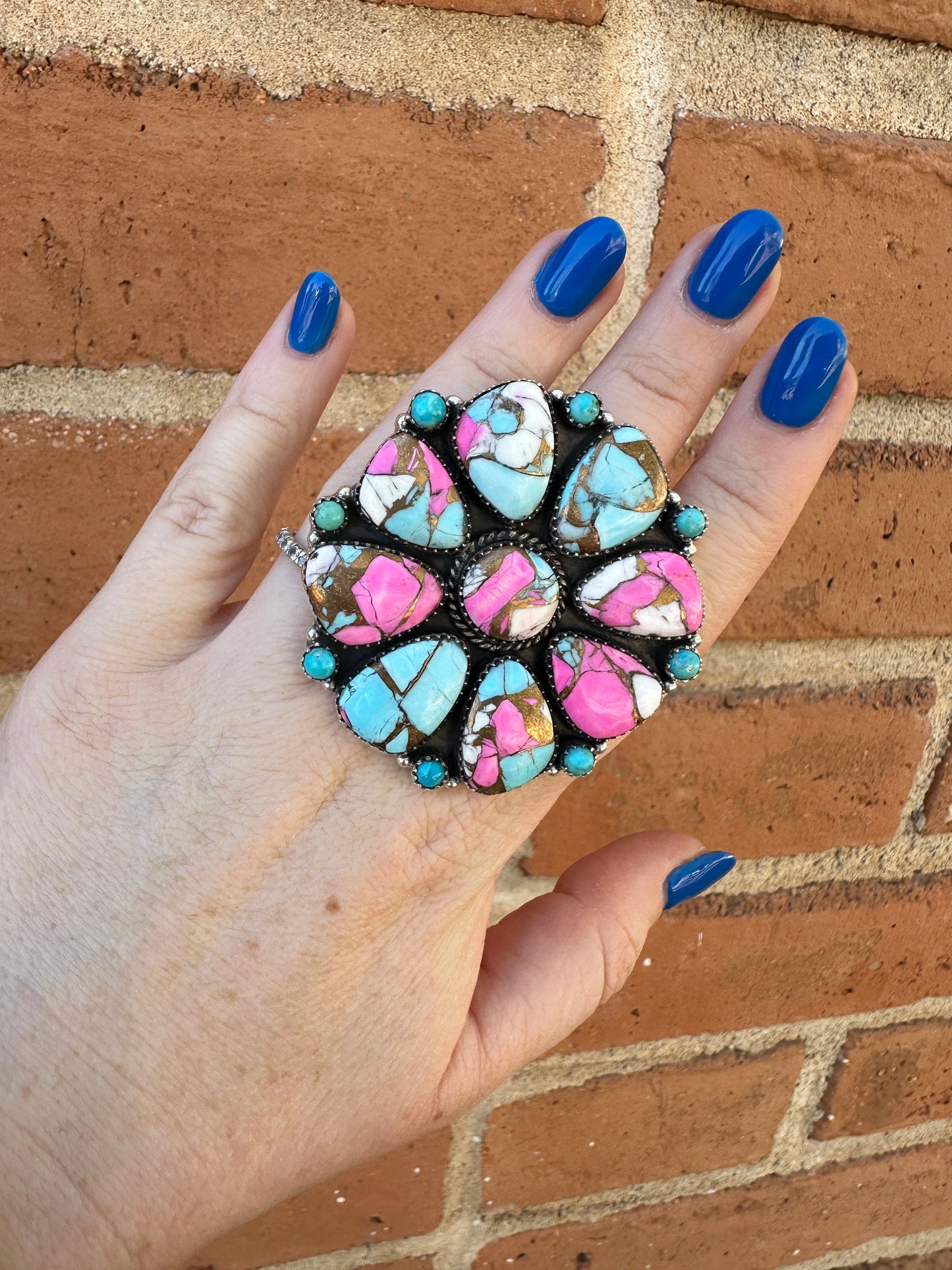 Handmade Cotton Candy Sterling Adjustable Cluster Ring