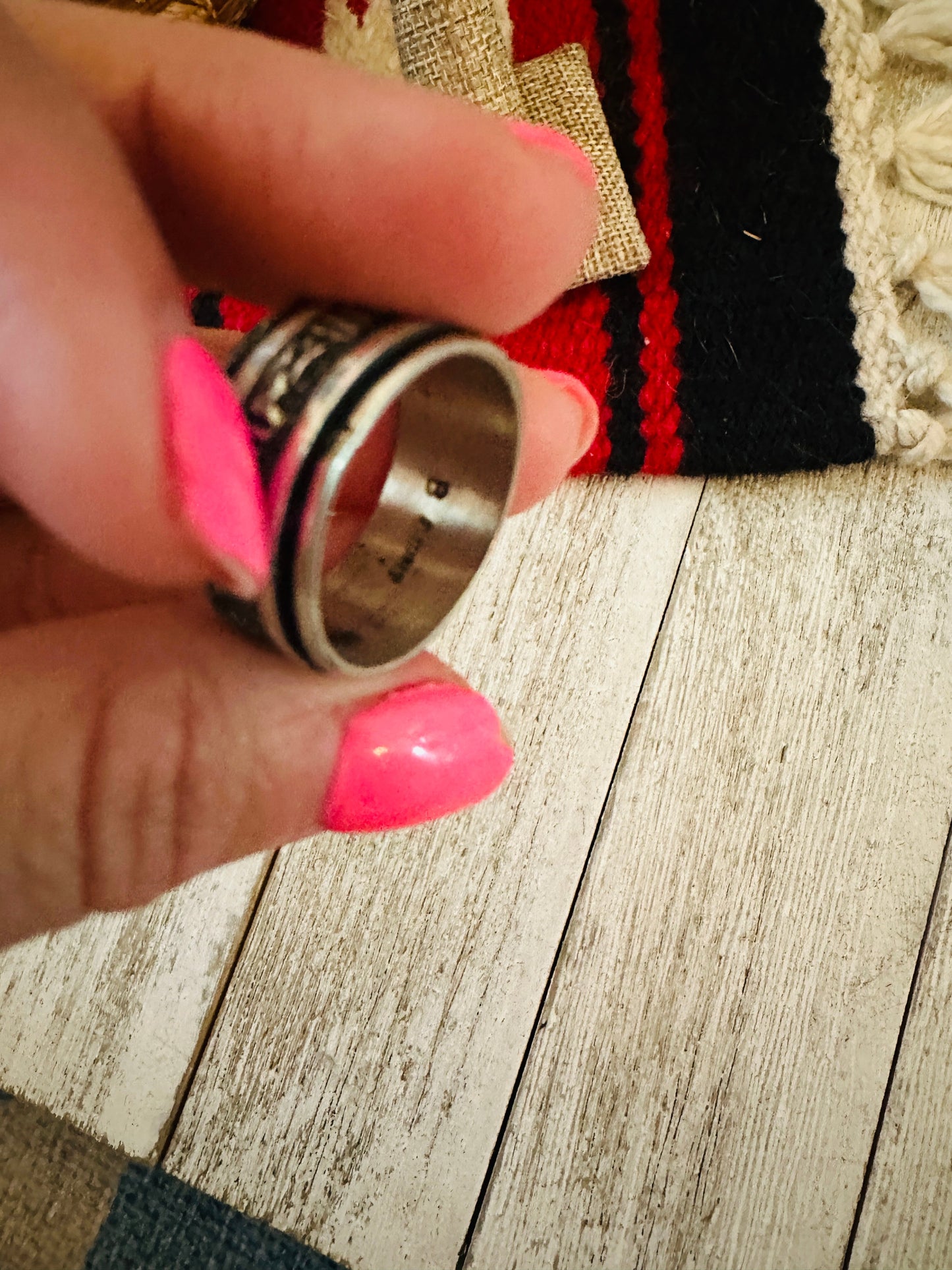 Handcrafted Hand Stamped Sterling Silver Storyteller Ring Size 8