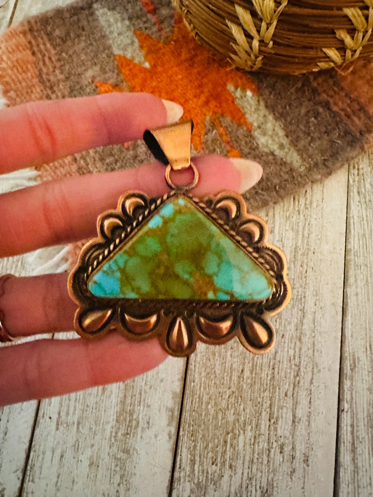 Handcrafted Turquoise & Copper Pendant by Jerry Platero