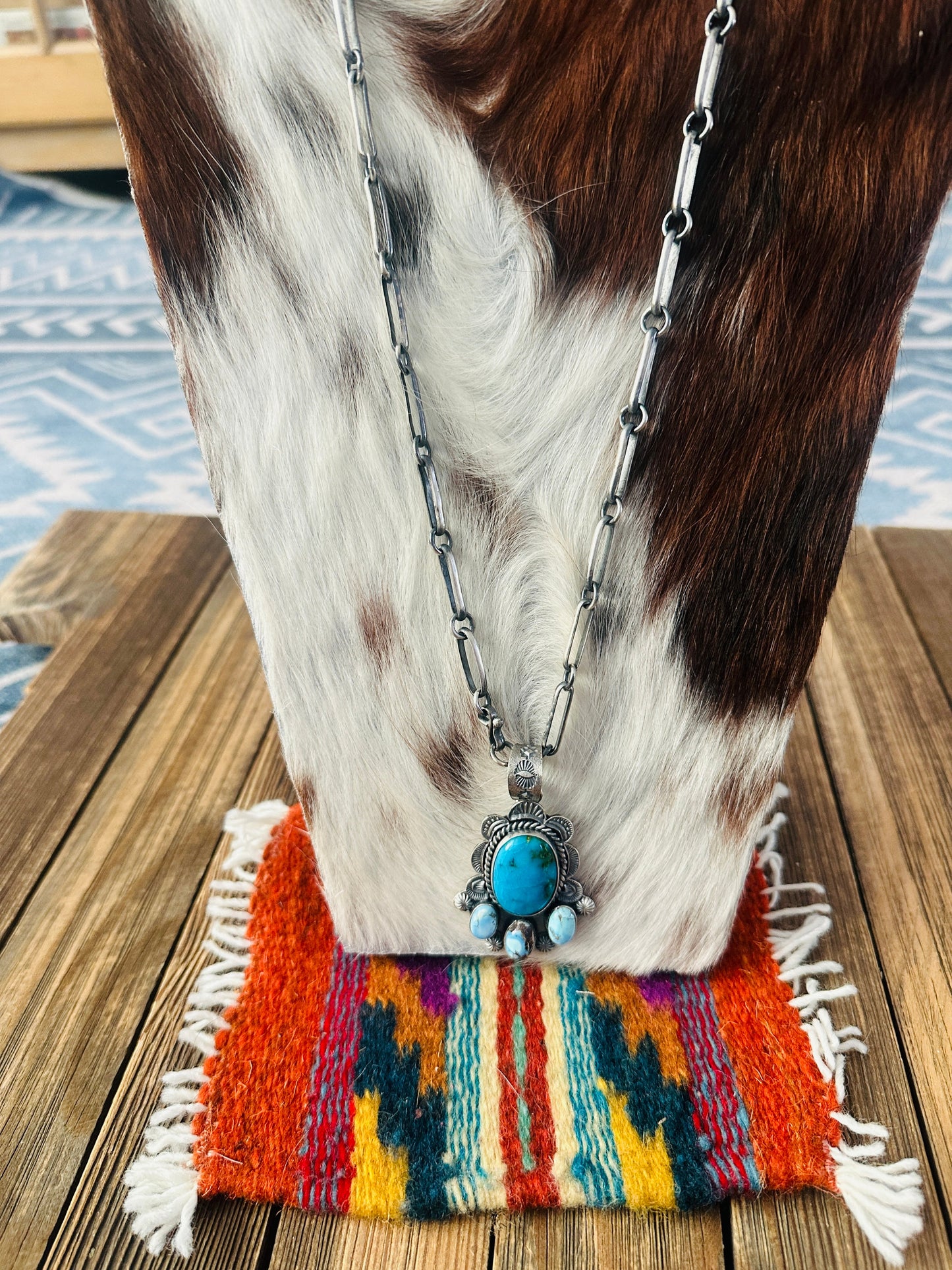 Handcrafted Turquoise & Sterling Silver Cluster Necklace by Kevin Billah
