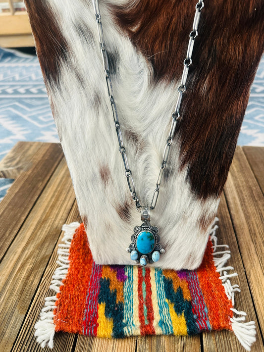 Handcrafted Turquoise & Sterling Silver Cluster Necklace by Kevin Billah