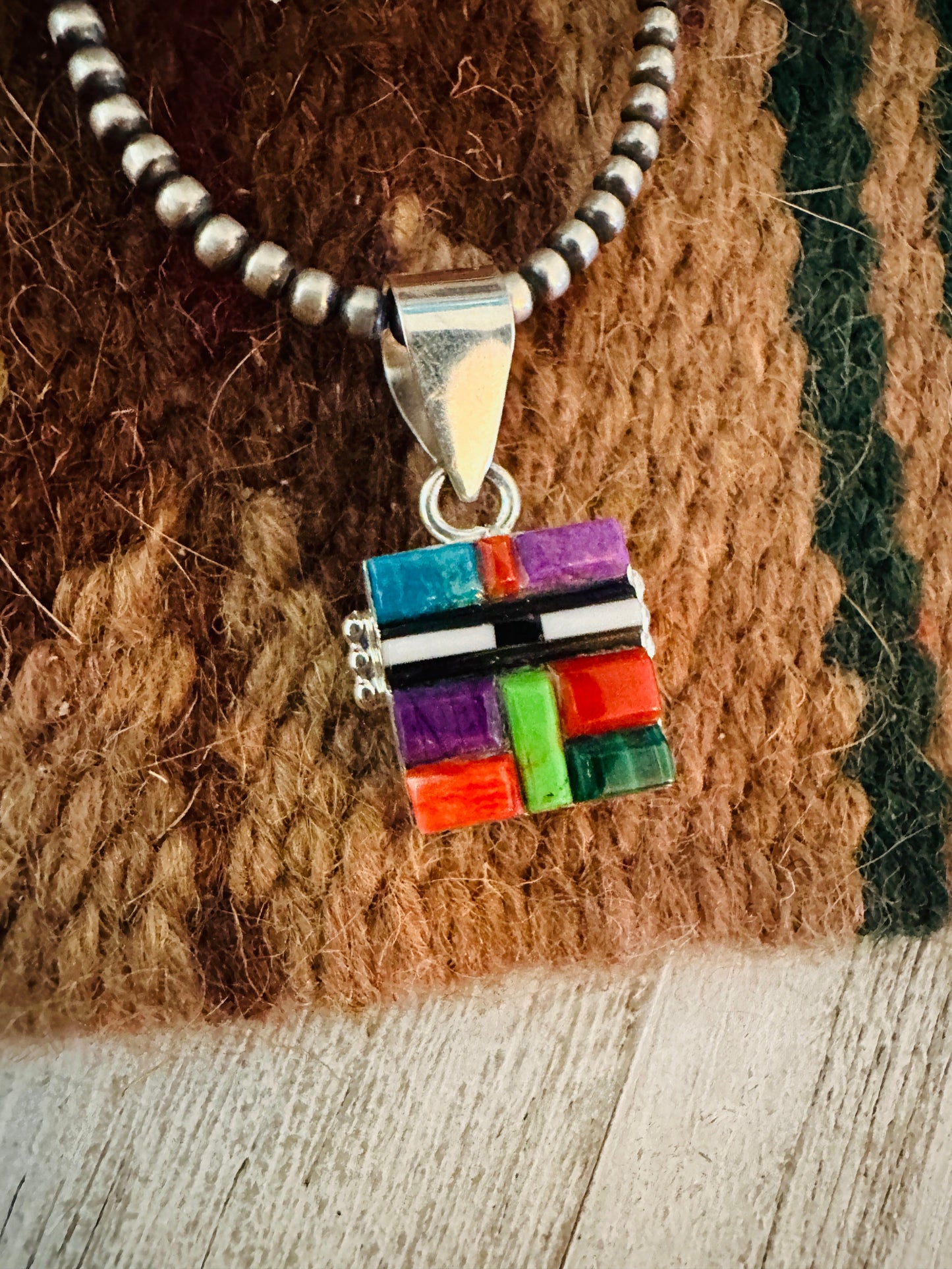 Handcrafted Multi Stone & Sterling Silver Inlay Double Sided Pendant
