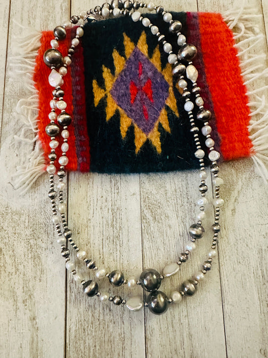 Handcrafted Pearl & Freshwater Pearl Beaded Necklace 42”