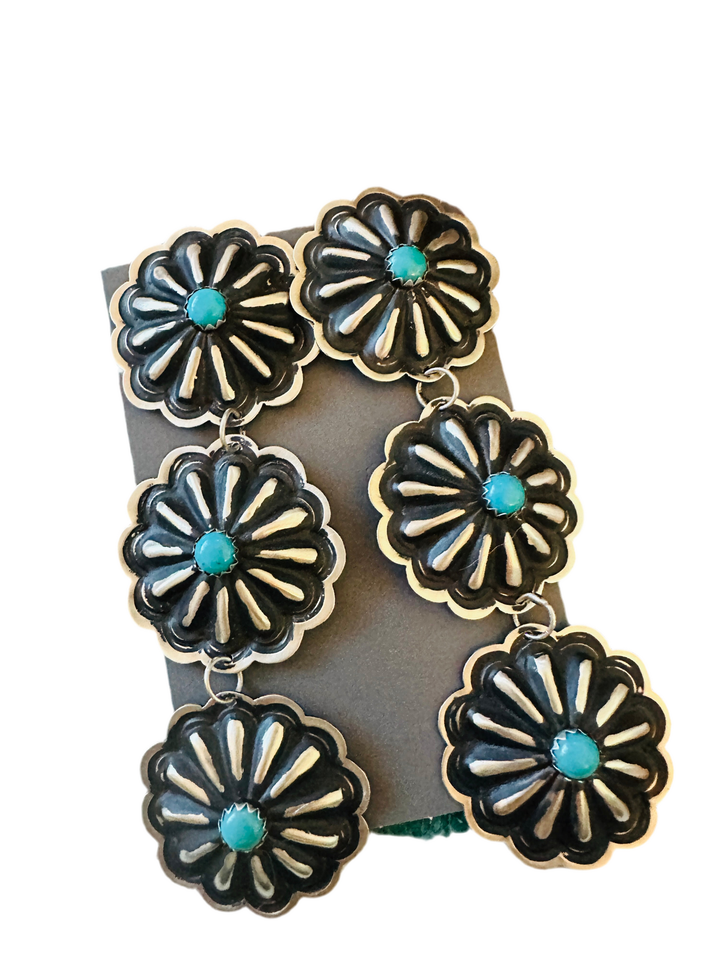 Handcrafted Turquoise & Sterling Silver Concho Dangle Earrings