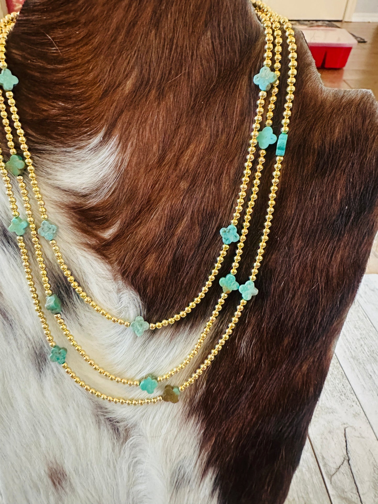 Handcrafted Gold Plated Sterling Silver & Turquoise Cle’vara Beaded Necklace