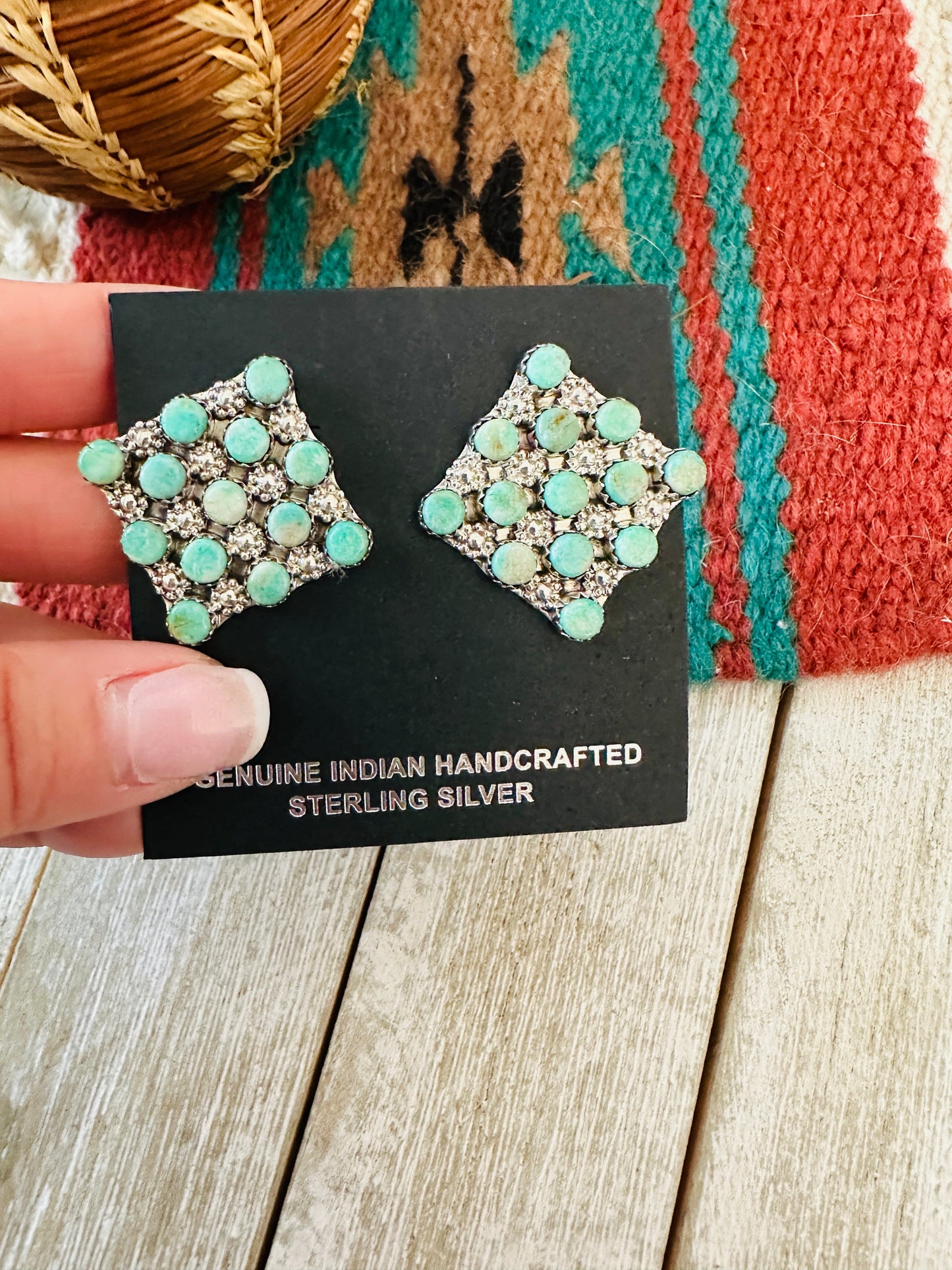 Handcrafted Sterling Silver & Turquoise Cluster Post Earrings