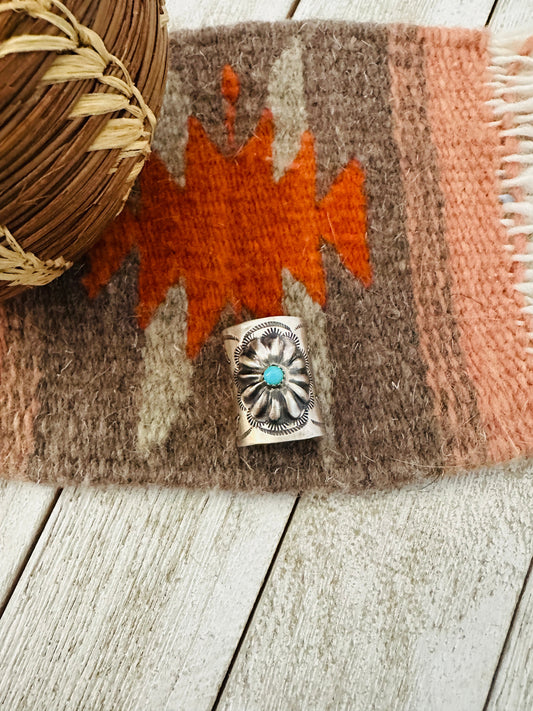 Handcrafted Turquoise & Sterling Silver Hand Stamped Ponytail Clip 1”
