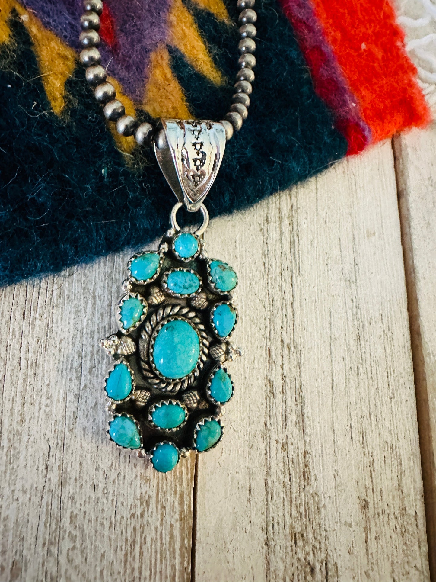 Handmade Sterling Silver & Turquoise Cluster Pendant