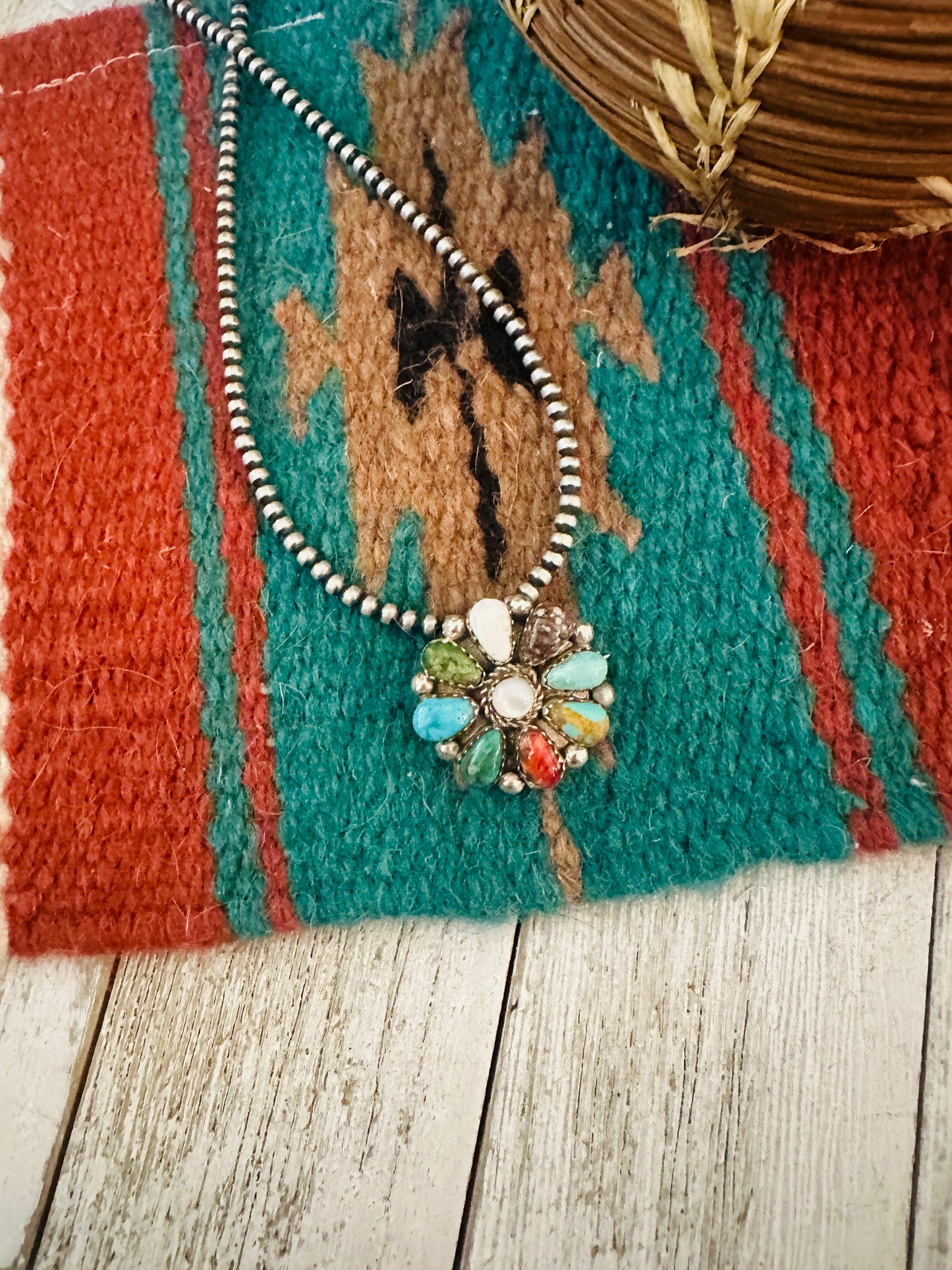 Handcrafted Multi Stone & Sterling Silver Cluster Brooch/ Pendant