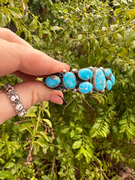 Beautiful Kathleen Livingston Handcrafted Sterling Turquoise Bracelet Cuff Signed