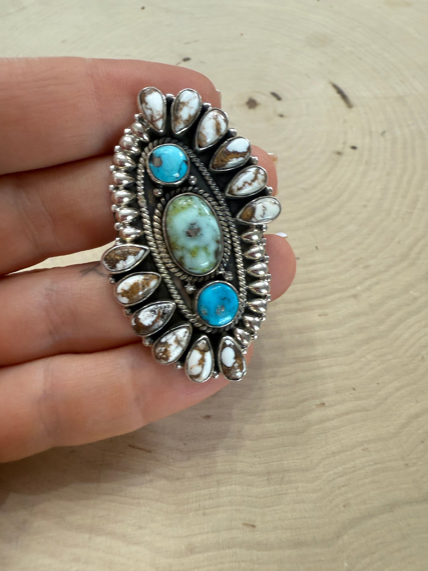 Handmade Sonoran Mountain Turquoise, Wild Horse, Paomino Turquoise Adjustable Ring
