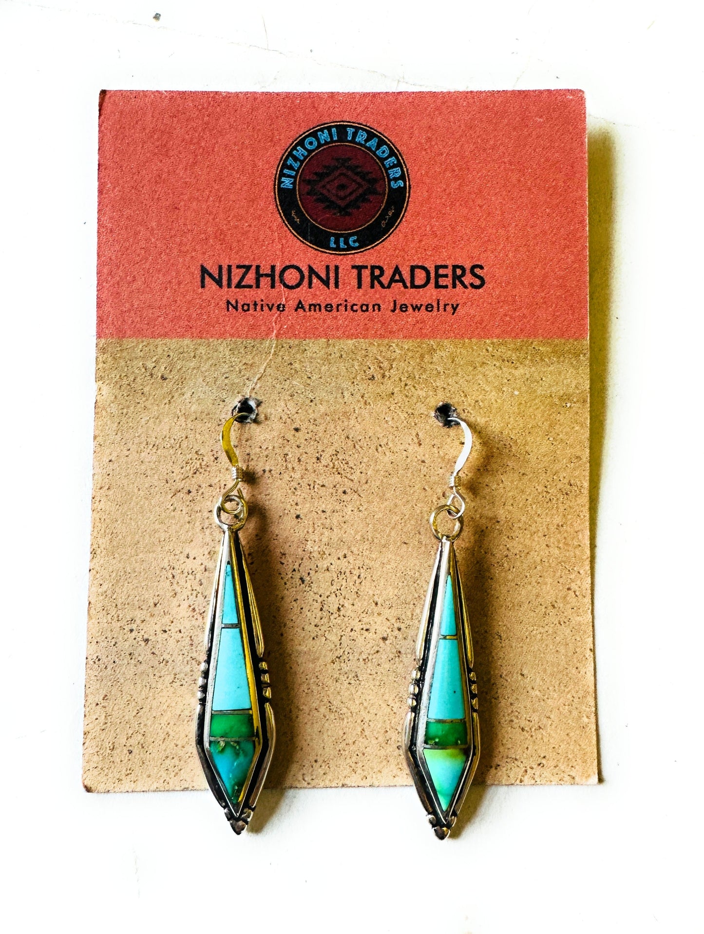 Handcrafted Sonoran Mountain Turquoise And Sterling Silver Inlay Dangle Earrings