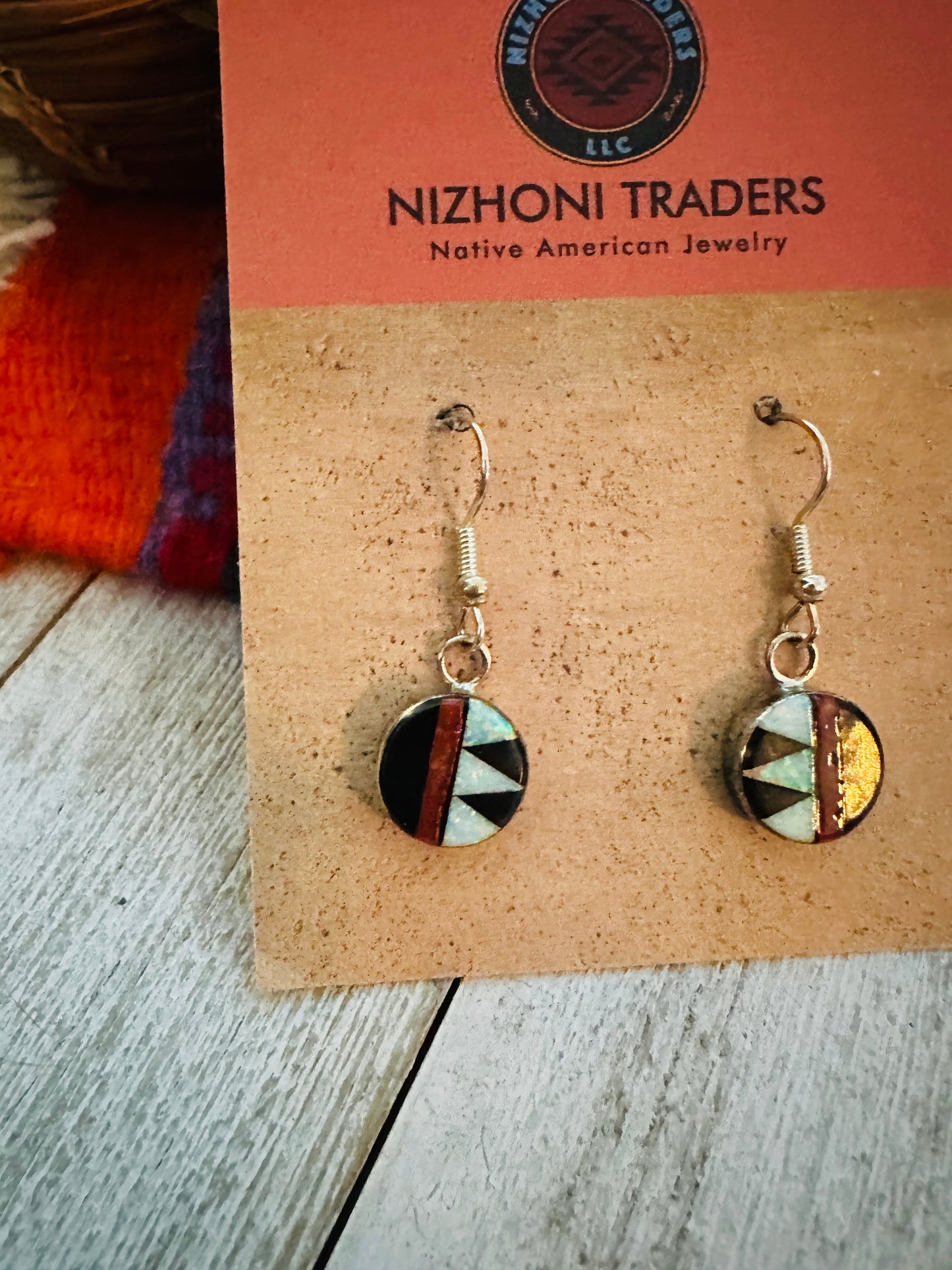 Handcrafted Multi Stone & Sterling Silver Inlay Dangle Earrings