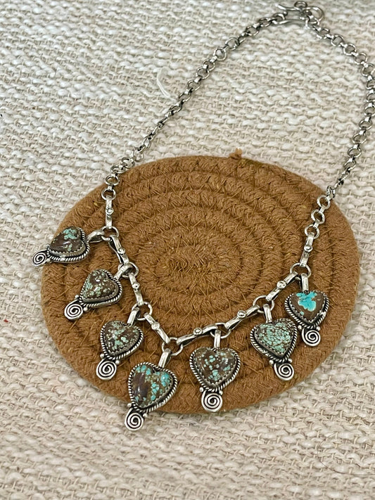 Handmade Sterling Silver Number 8 Turquoise Necklace with Signed Nizhoni