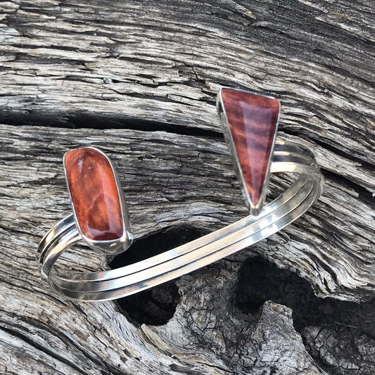 Navajo Spiny Oyster & Sterling Silver Bracelet Cuff Signed