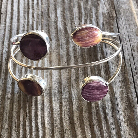 Handcrafted Beautiful Floating Stone Spiny Sterling Silver Cuff Bracelet Kee- J