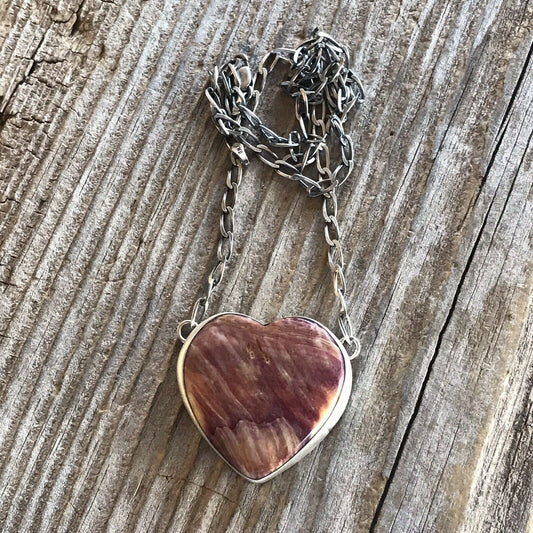 Handcrafted Purple Spiny And Sterling Silver Heart Necklace Signed