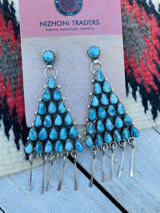 Handcrafted Sterling Silver And Sleeping Beauty Turquoise Dangle Earrings Signed