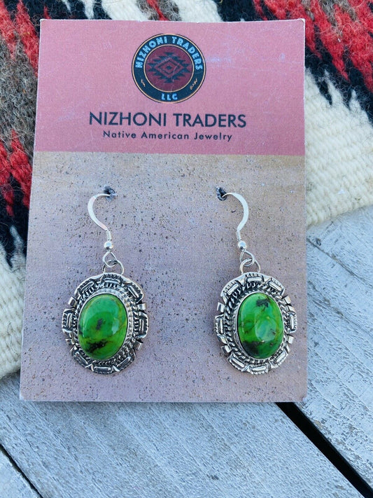 Handcrafted Sterling Silver Gaspeite Dangle Earrings Signed
