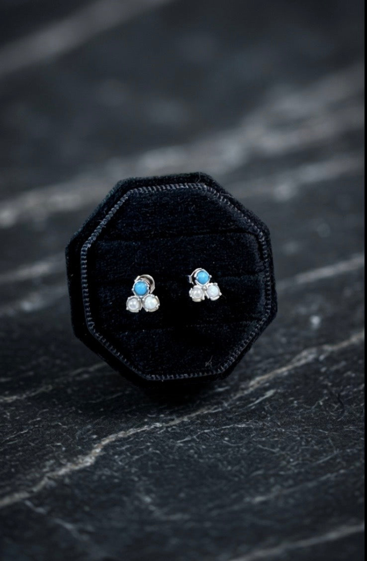 Bermuda Opal, Pearl & Turquoise Triple Stud Earrings