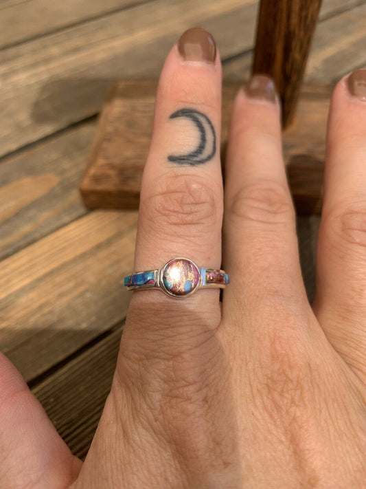 Pink Dream Mojave & Sterling Silver Round Ring
