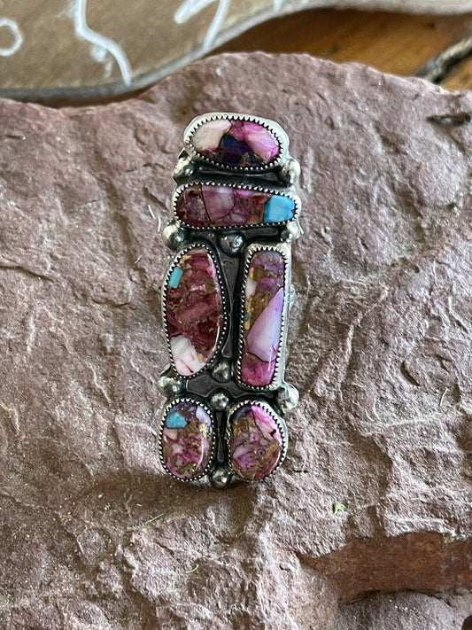 Handcrafted 6 stone Pink Dream Mojave & Sterling Silver Ring Size 8