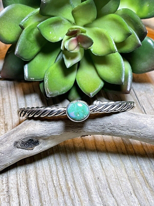 Handcrafted Sterling Silver Rope Twist Natural Turquoise Cuff Bracelet