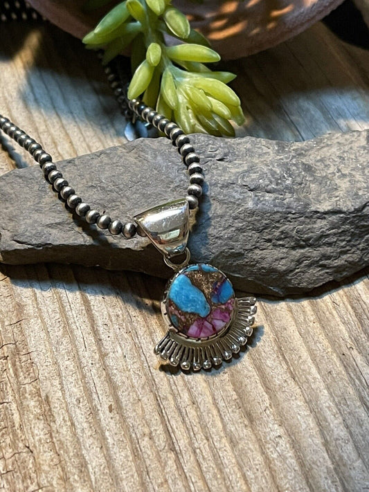 Handcrafted Pink Dream Mojave & Sterling Silver Fancy Fan Pendant