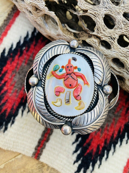 Vintage Handcrafted Multi Stone & Sterling Silver Inlay Mud Head Cuff Bracelet Signed /