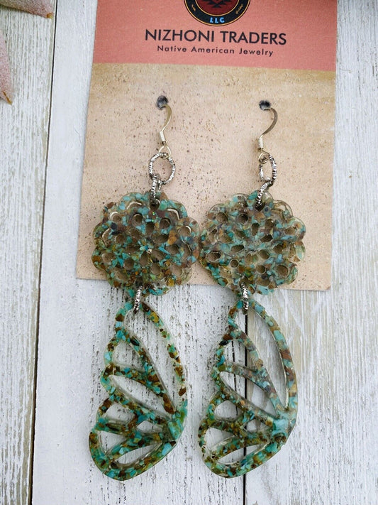 Handcrafted Turquoise & Resin Butterfly Wing Dangle Earrings