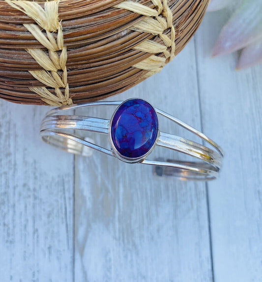 Handcrafted Purple Kingman Turquoise & Sterling Silver Cuff Bracelet Signed