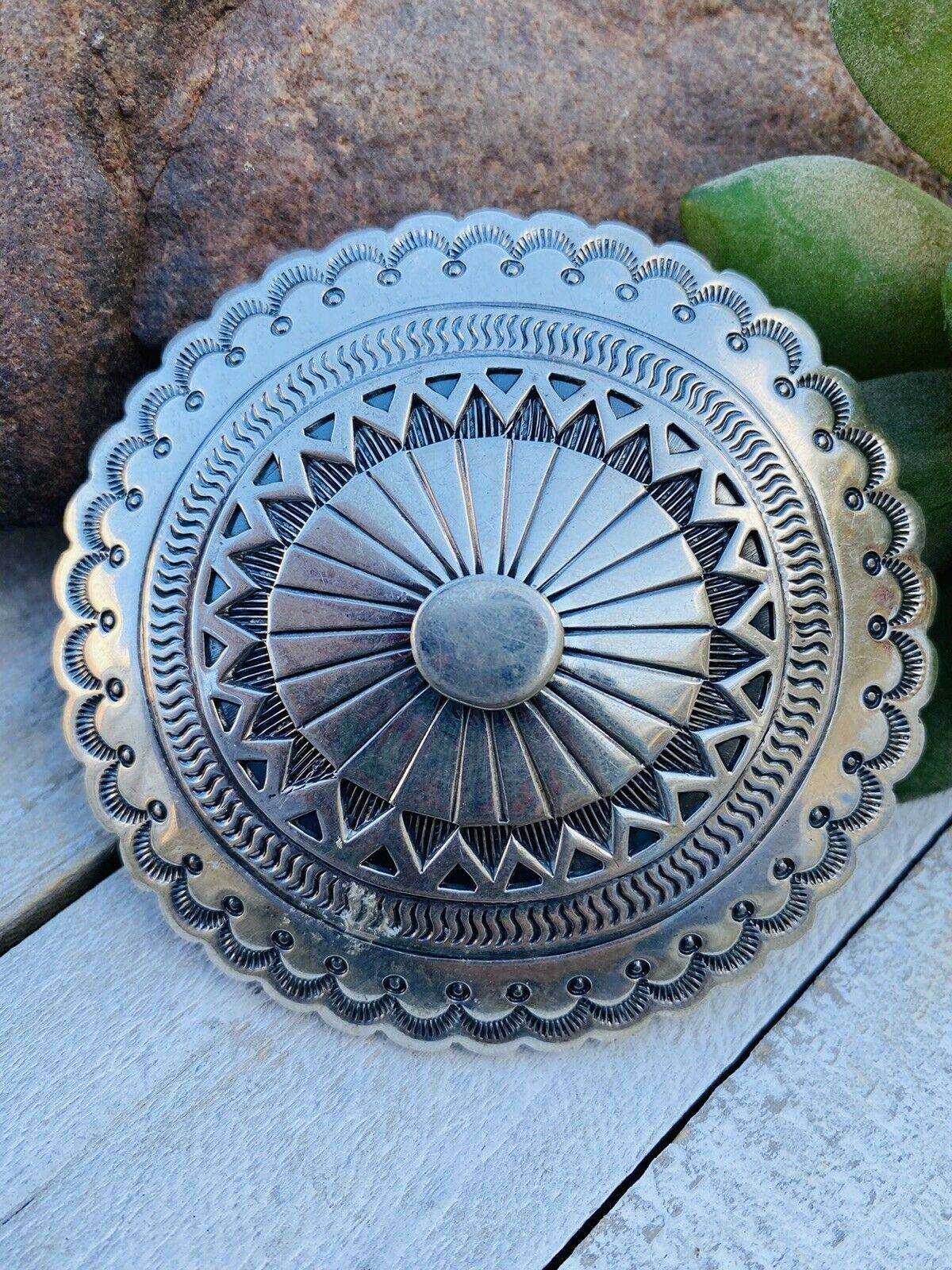 Handcrafted Vintage Hand Stamped Sterling Silver Belt Buckle Signed