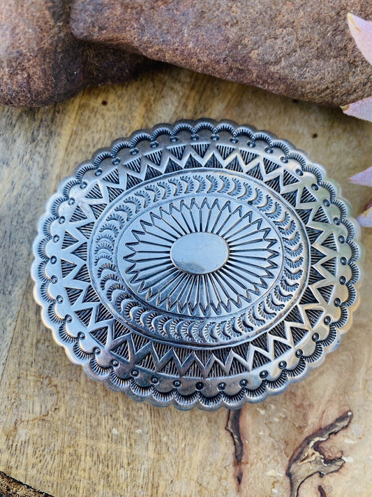 Vintage Handcrafted Hand Stamped Sterling Silver Belt Buckle Signed