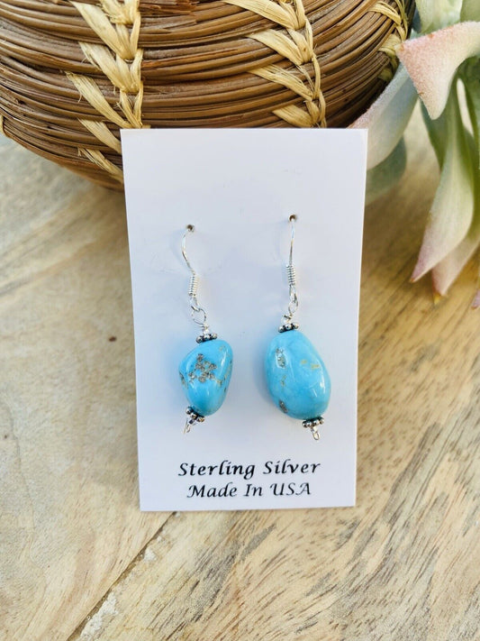 Handcrafted Sterling Silver & Turquoise Bead Dangle Earrings