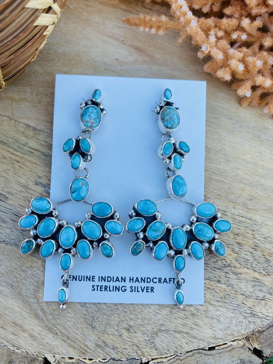 Vintage Handcrafted Turquoise & Sterling Silver Dangle Earrings