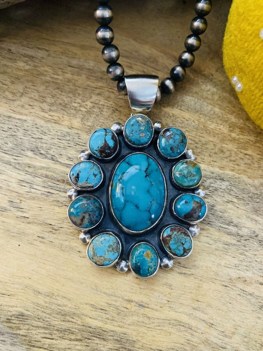 Handcrafted Sterling Silver & Multi Turquoise Cluster Pendant Signed