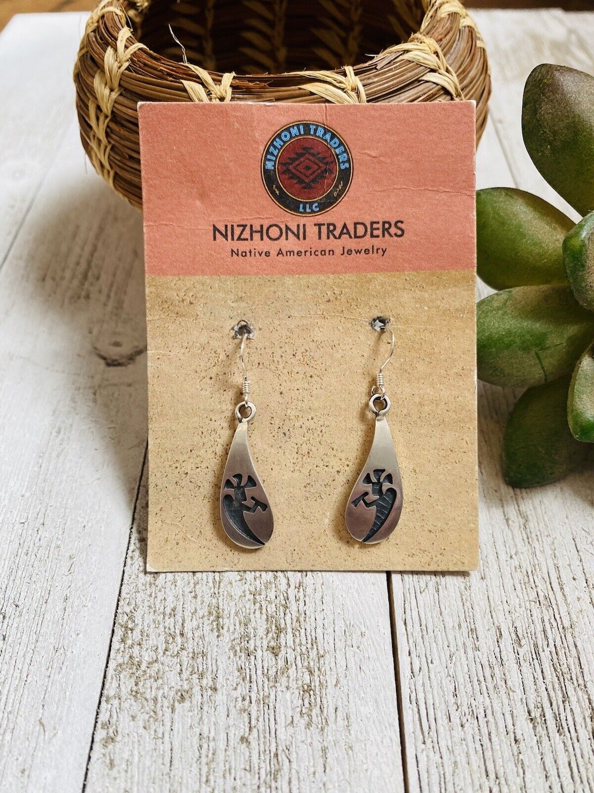 Hopi Sterling Silver Kokopelli Dangle Earrings