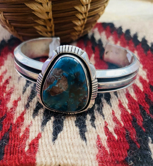 Handcrafted Vintage Royston Turquoise & Sterling Silver Cuff Bracelet by Cooper Willie